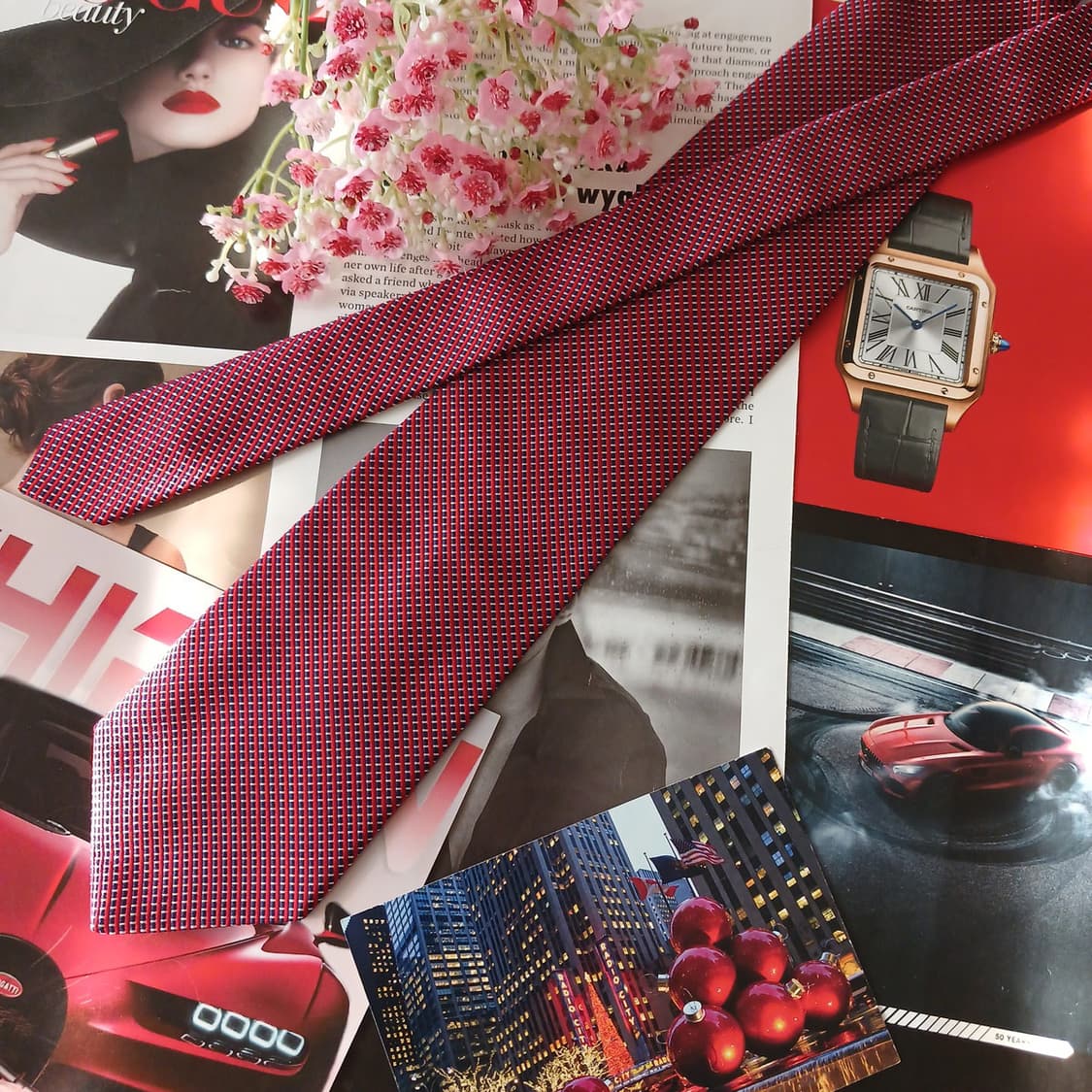 브룩스브라더스 실크 레드 지오메트릭 넥타이 8.9cm 새상품 A19072 상품이미지3