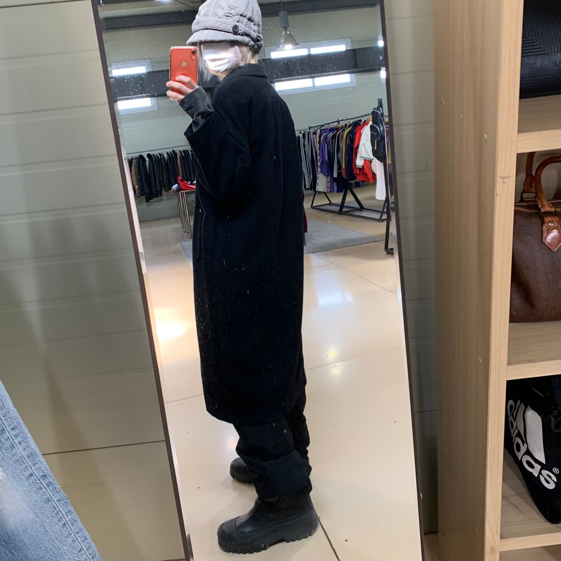 일본 빈티지 캐시미어 남녀공용 더블 브레스트 버튼 블랙 롱 코트 상품이미지2