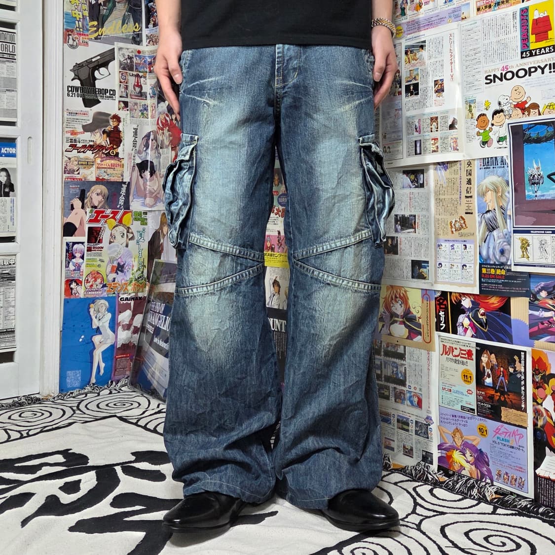 빈티지 연청 멀티포켓 워싱 카고 데님팬츠 상품이미지1