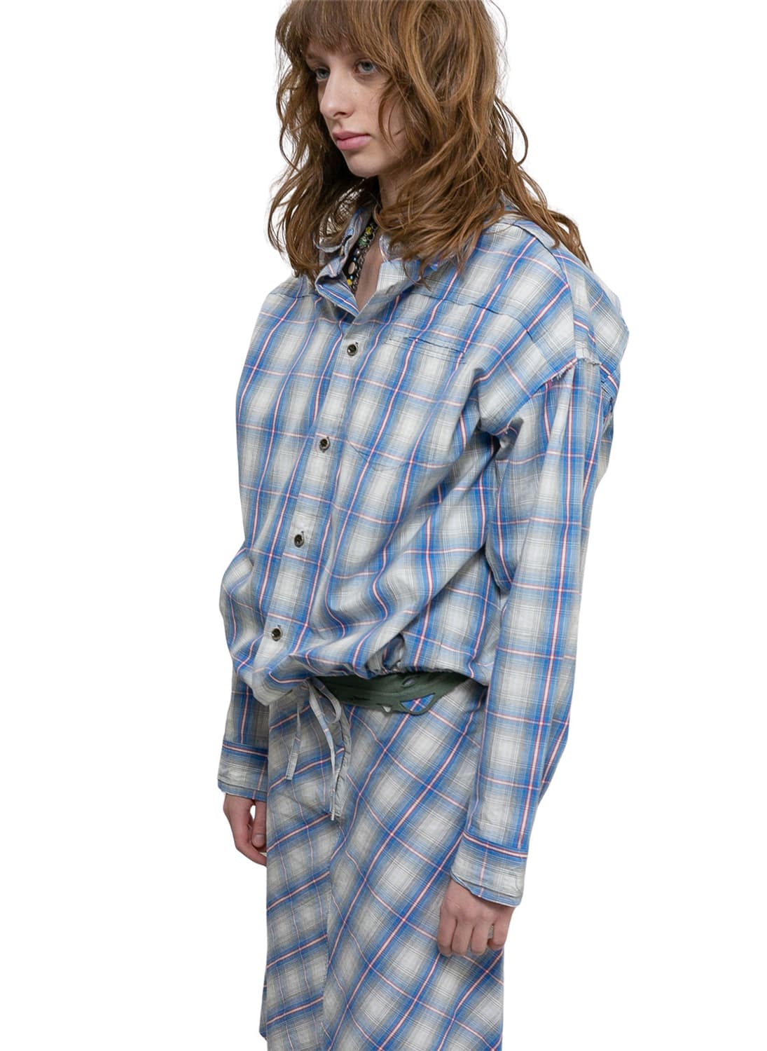 [F]퍼버즈 26ss 빈티지 패브릭 체크 셔츠/블루 상품이미지3