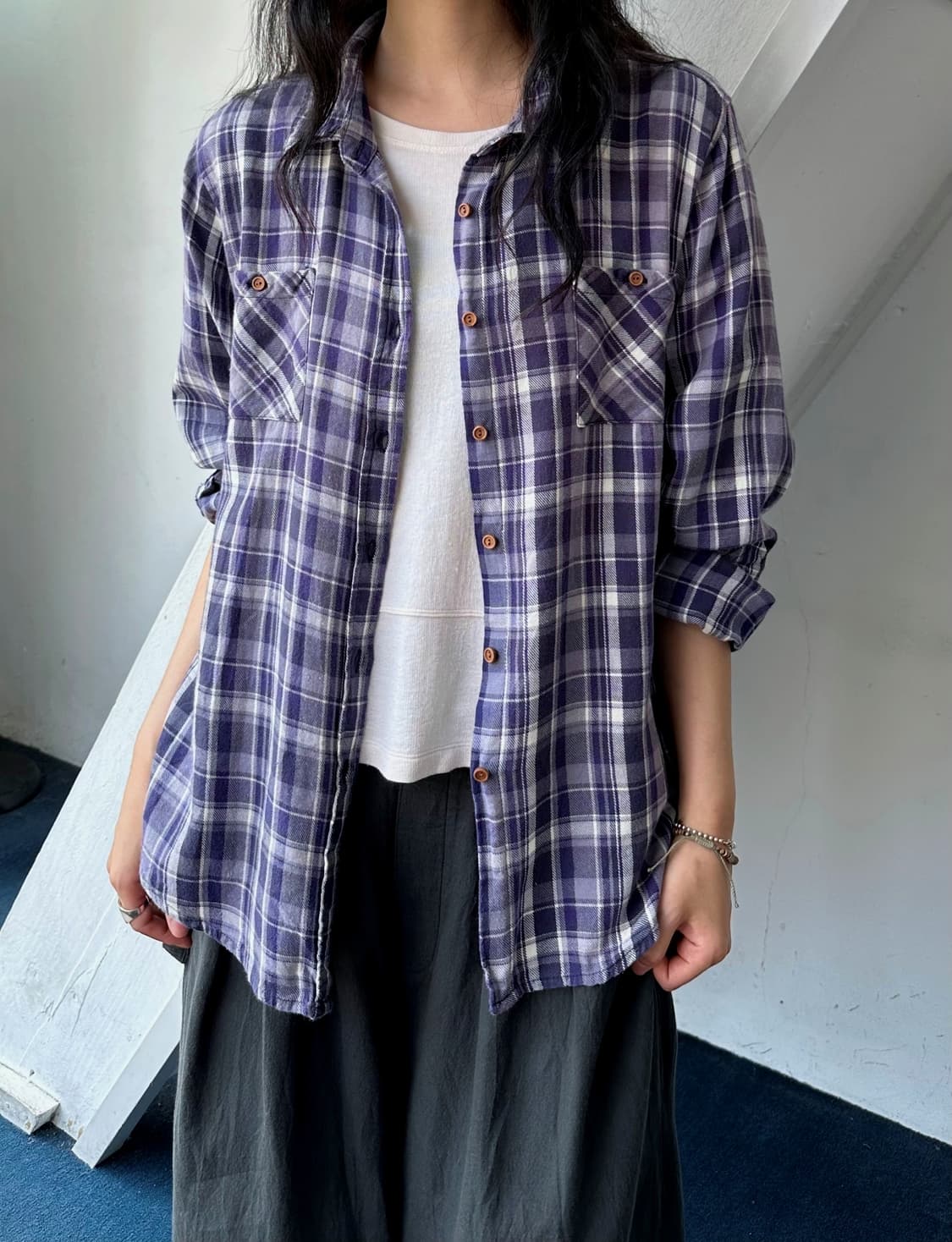 Brushed cotton nel check shirt 상품이미지4