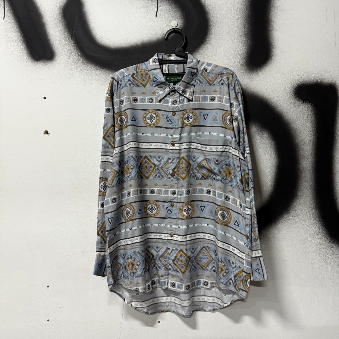 VTG 빈티지 그리스 에스닉 패턴 원 포켓 긴팔 셔츠 상품이미지1