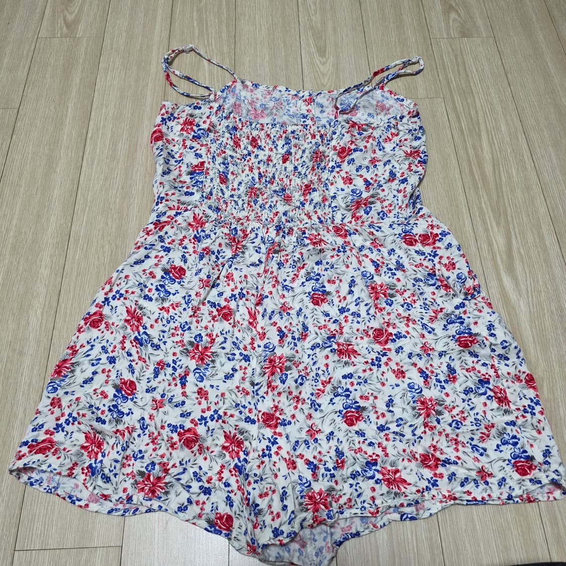 미국빈티지)10s 고전 플로럴 모리걸 블루x로즈 꽃무늬 점프수트롬퍼 상품이미지3