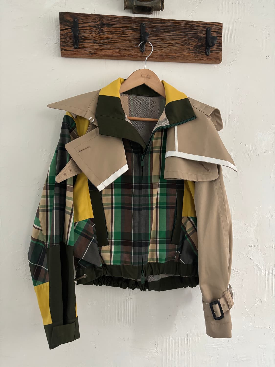 SACAI 사카이 19SS 빅카라 체크 베이지 옐로우 트렌치 블루종 상품이미지1