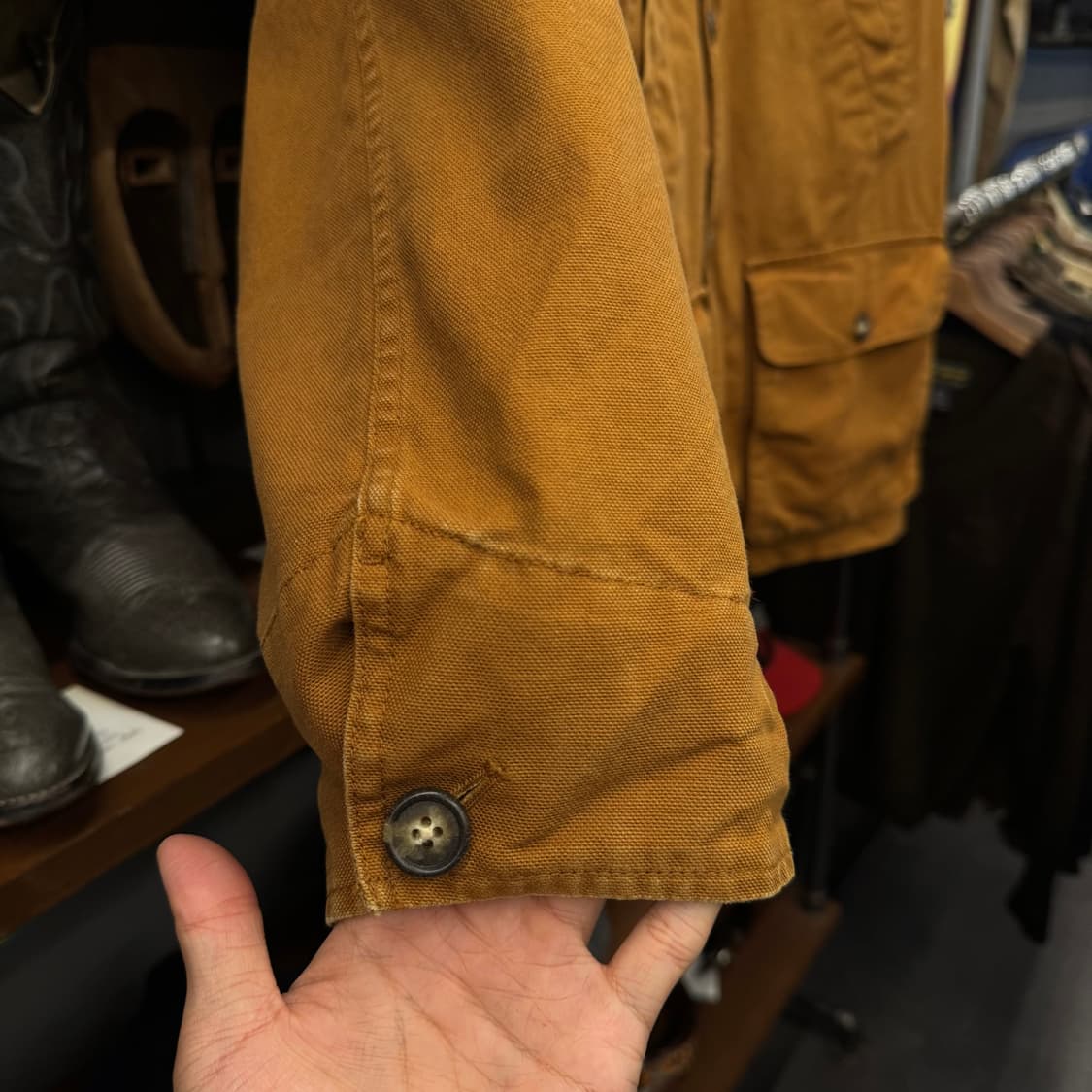 90s Lands End 코듀로이 카라 퀼팅 라이닝 워크 헌팅 초어 코트 상품이미지5