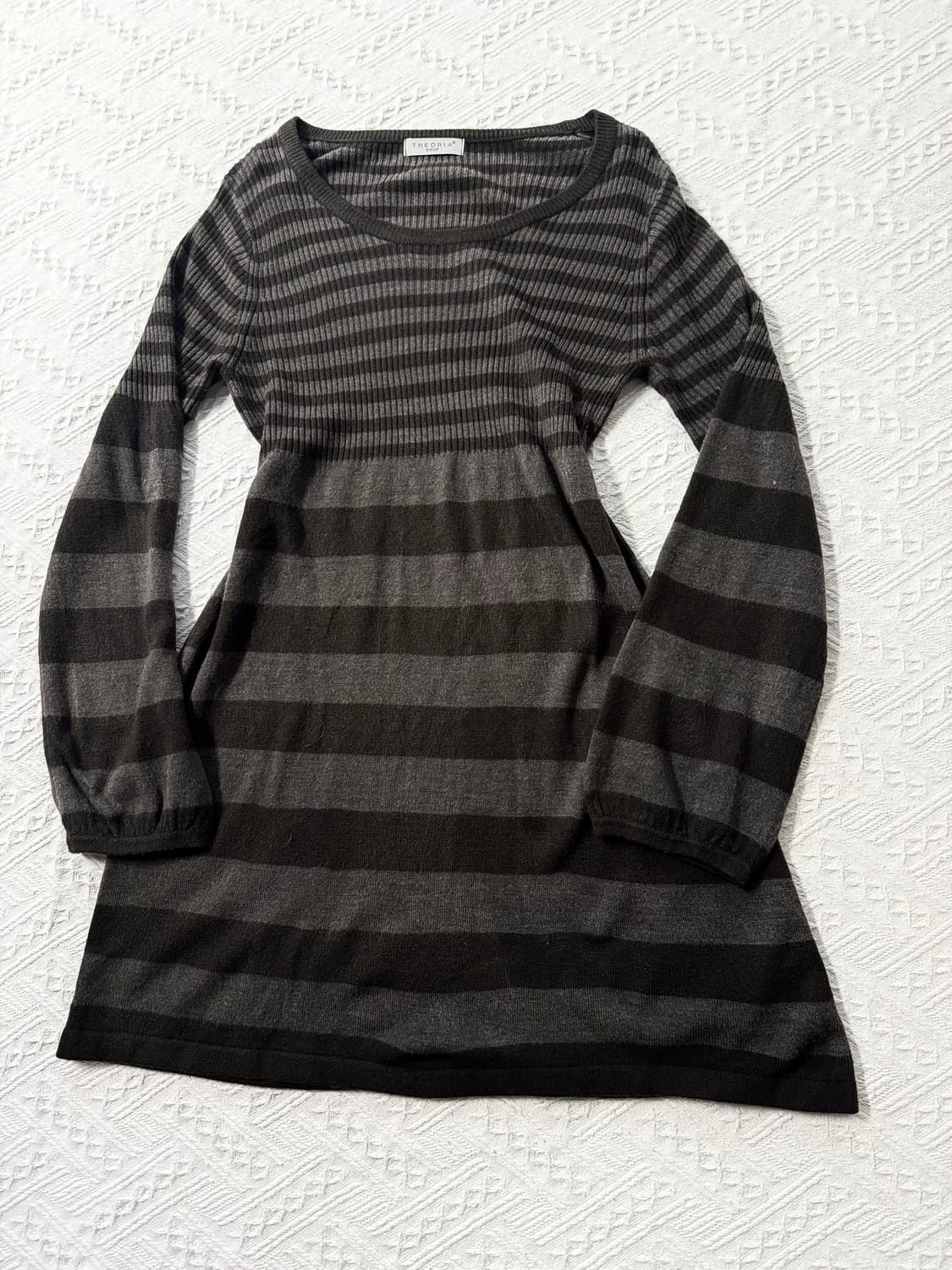 스트라이프 패턴 퍼프 슬리브 니트 원피스 (이너 세트 구매 가능) 상품이미지9