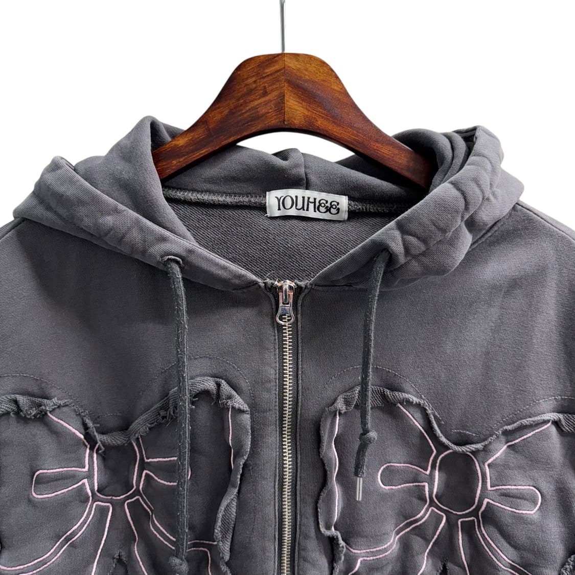 유희 딥그레이 리본 후드집업 상품이미지5