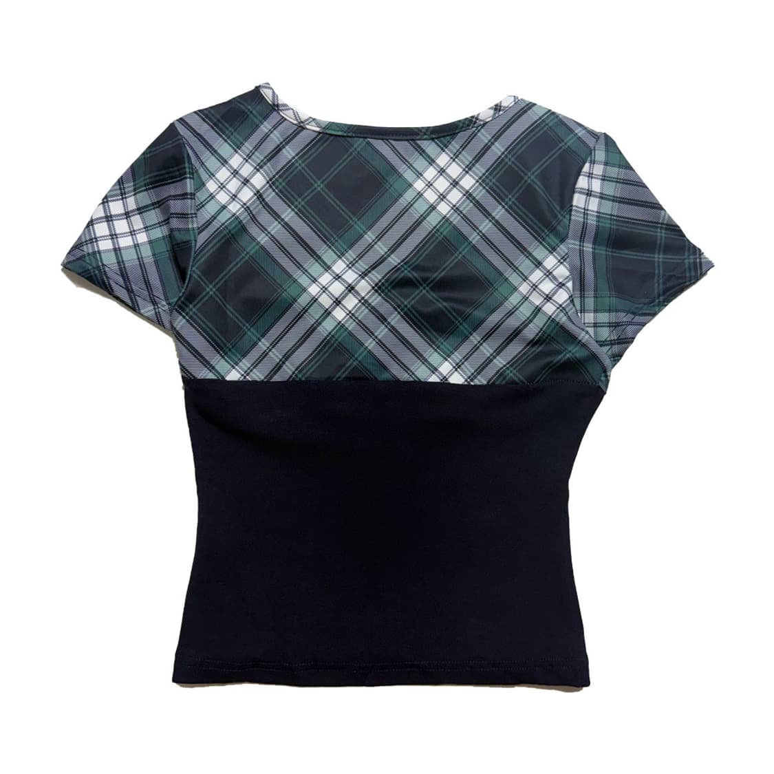 새상품 체크 브이넥 반팔티 (그린) 상품이미지3