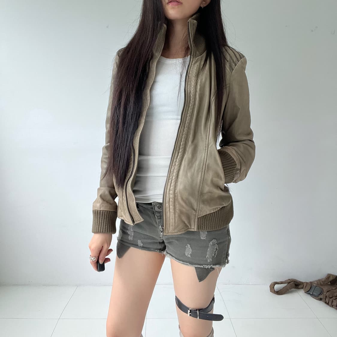 Diesel Ash khaki leather jacket 상품이미지5