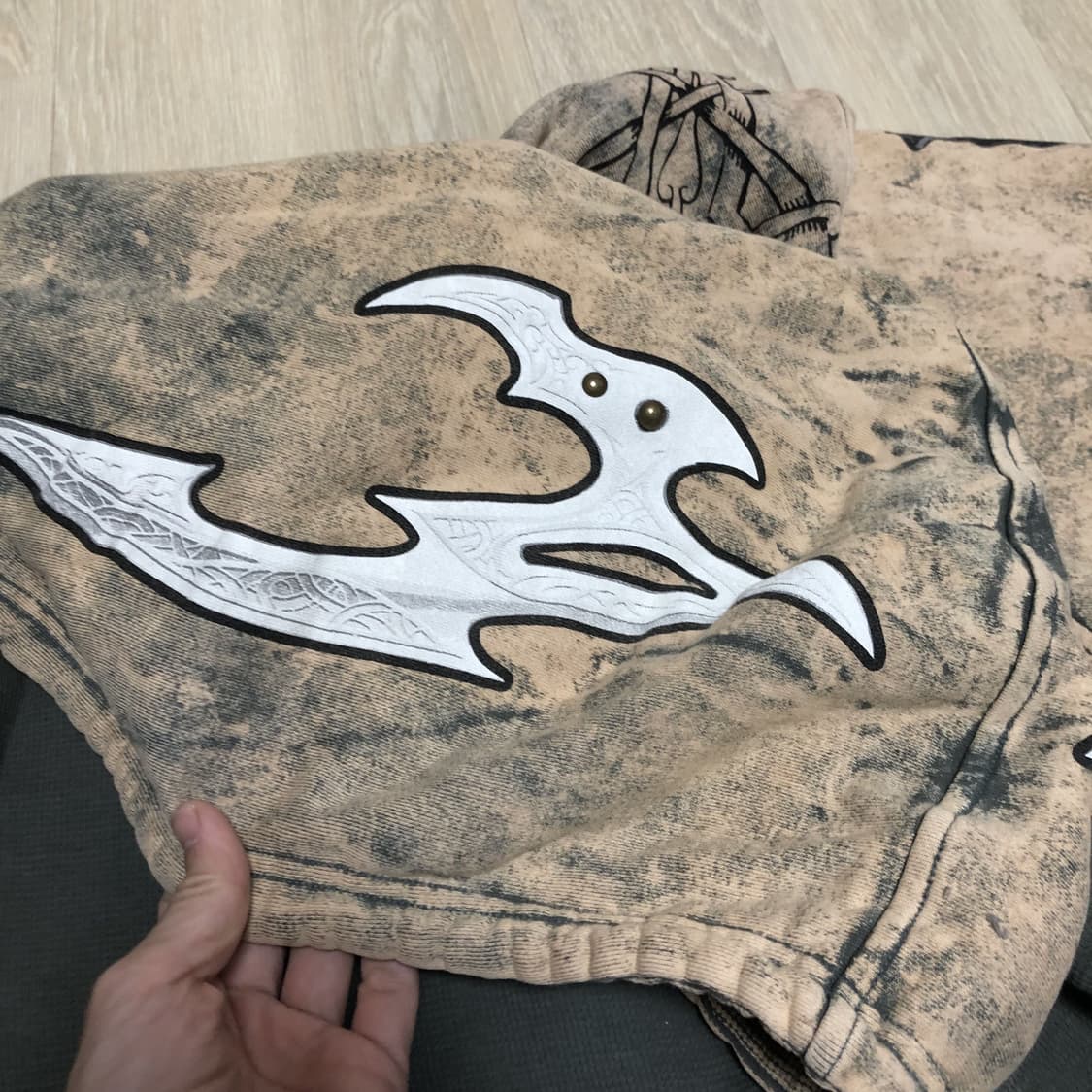 (XL) 00's 칸지 컬렉션 하드 워시드 그런지 그래피티 후드 집업  상품이미지6