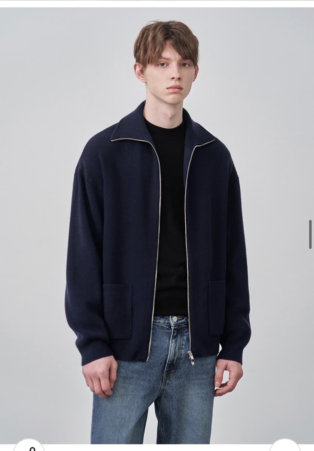 (새상품)(M) 드로우핏 오버사이즈 PBT 투웨이 풀집업 니트 NAVY 상품이미지4