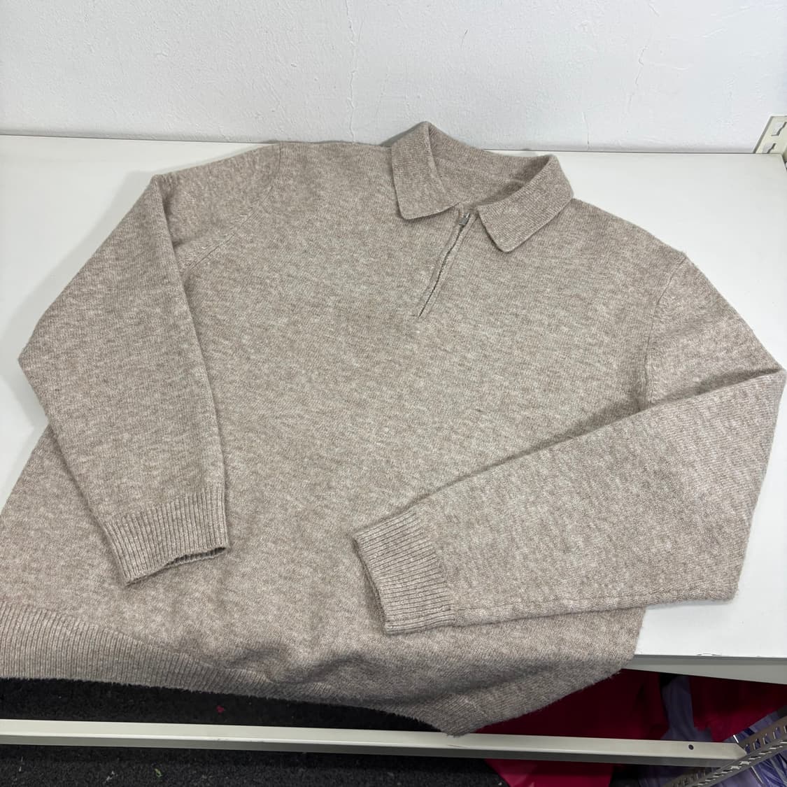 L 100 수아레 멜란지베이지 반집업 카락넥니트 상품이미지1