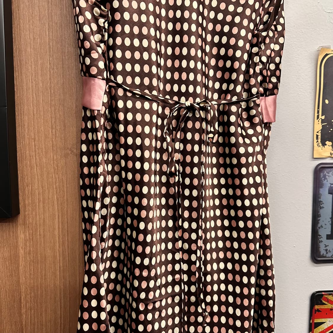 Retro Dot Ribbon Detail Satin Slim Dress 상품이미지9