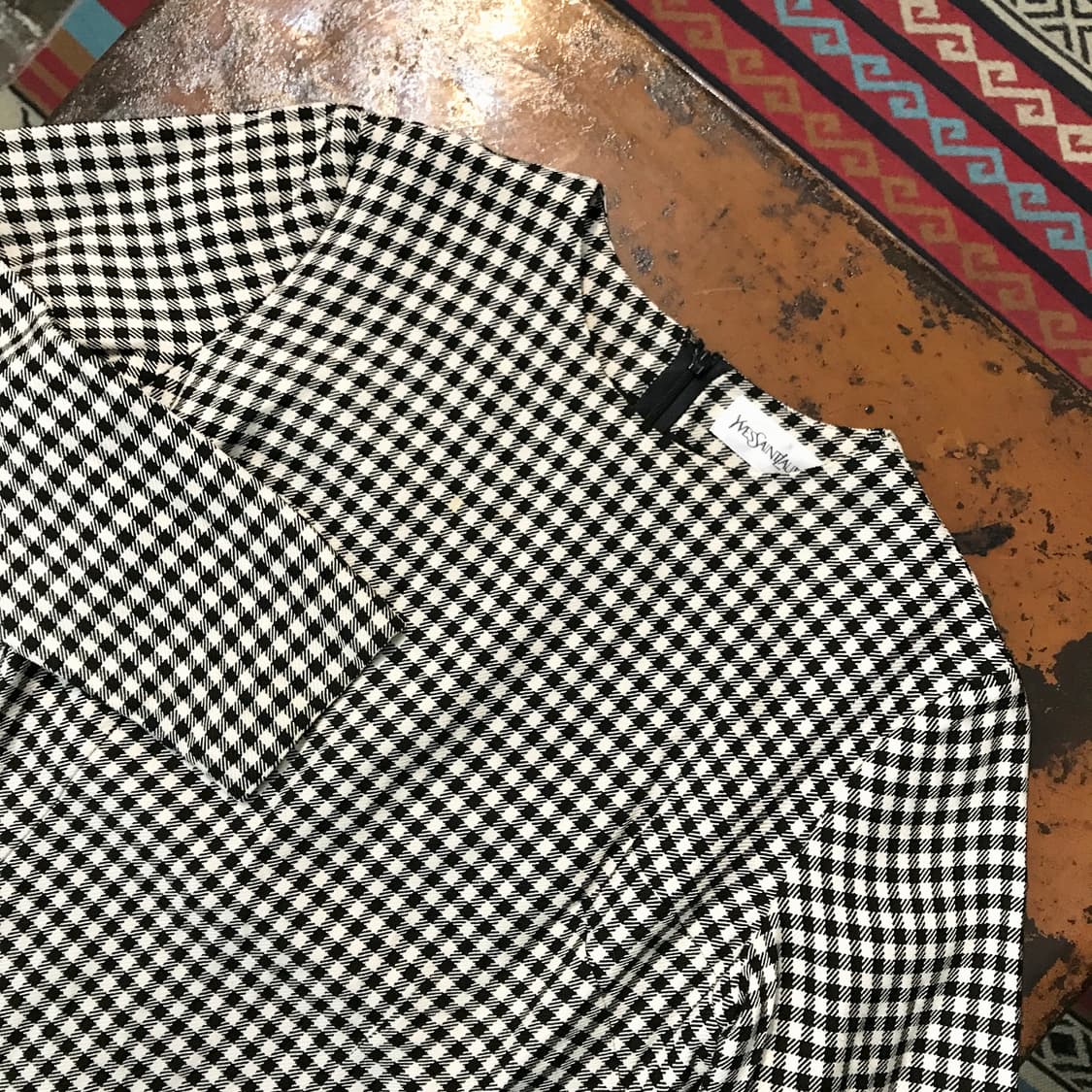 90s YSL 입생로랑 깅엄 체크 미니 원피스 여성 44 55 사이느 상품이미지3