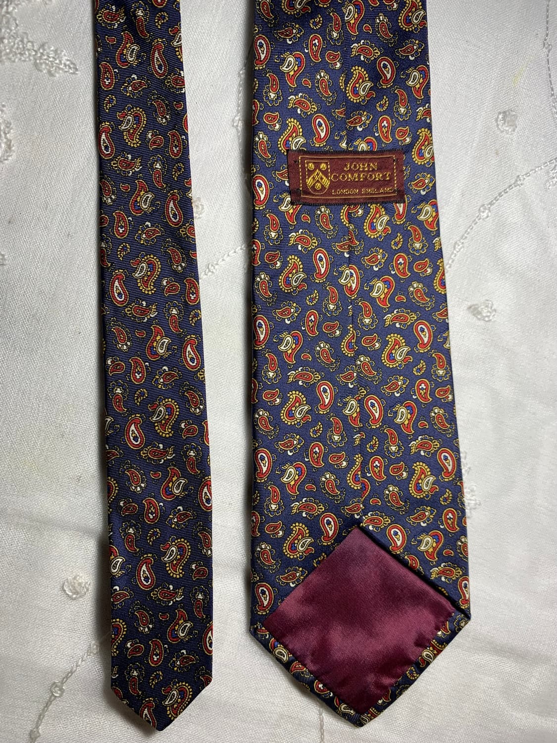 페이즐리 패턴 실크 넥타이 네이비 상품이미지2