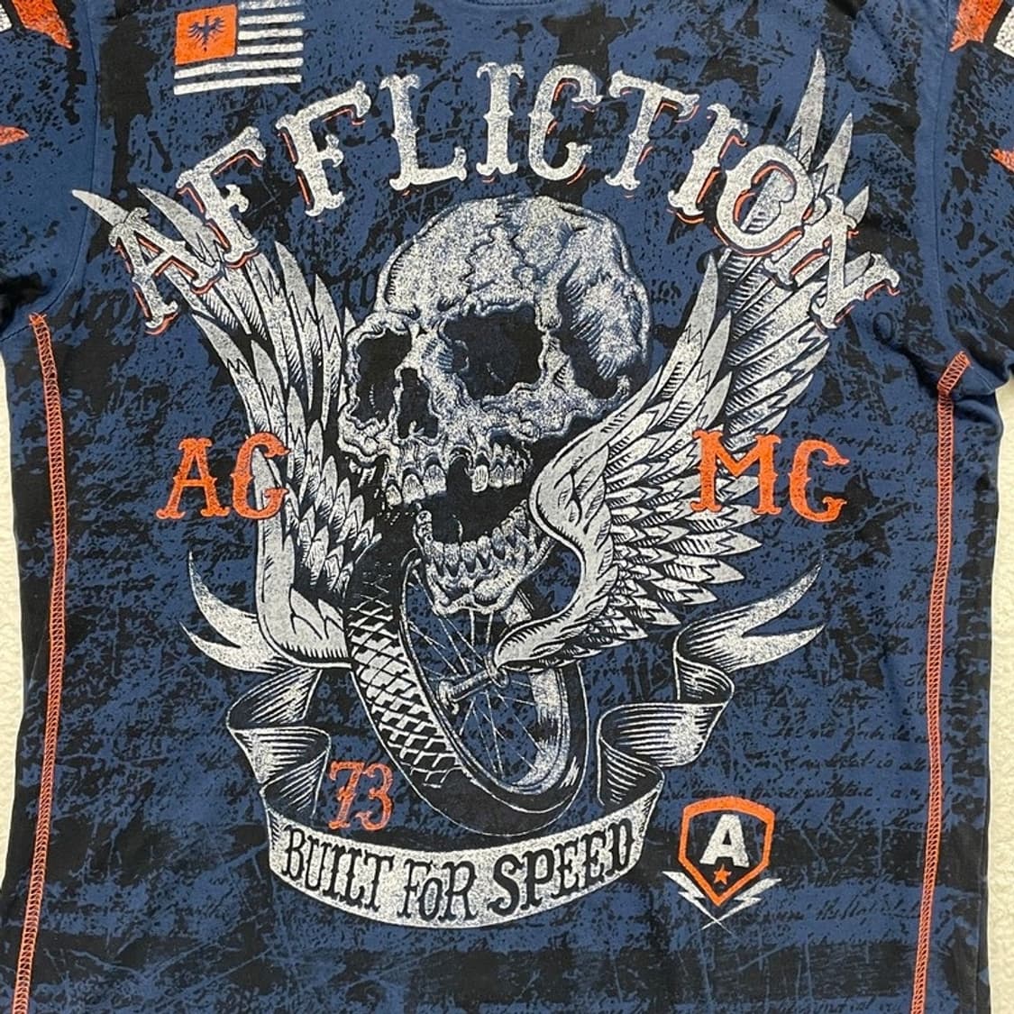 AFFLICTION 프린팅 반팔 티 네이비 M 상품이미지3