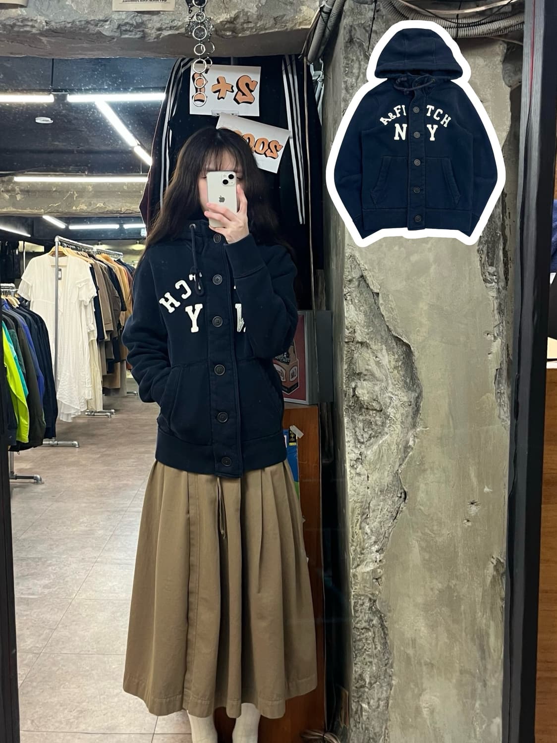 아베크롬비 버튼 기모 후드집업 네이비 S #csz3680 상품이미지1