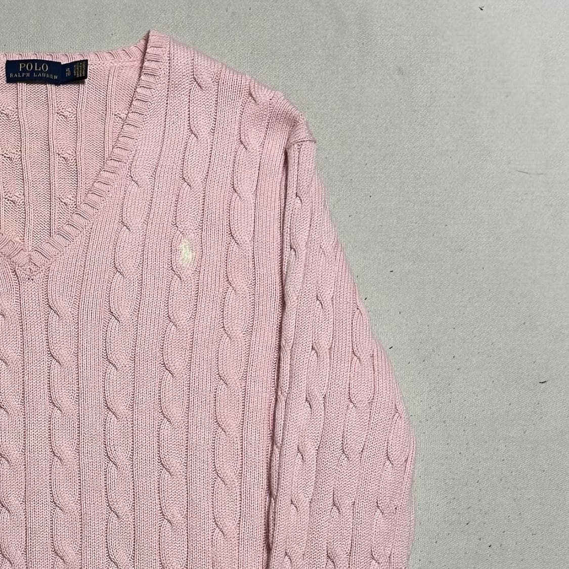 XL 폴로랄프로렌 여성용 핑크 브이넥 케이블 니트 상품이미지1