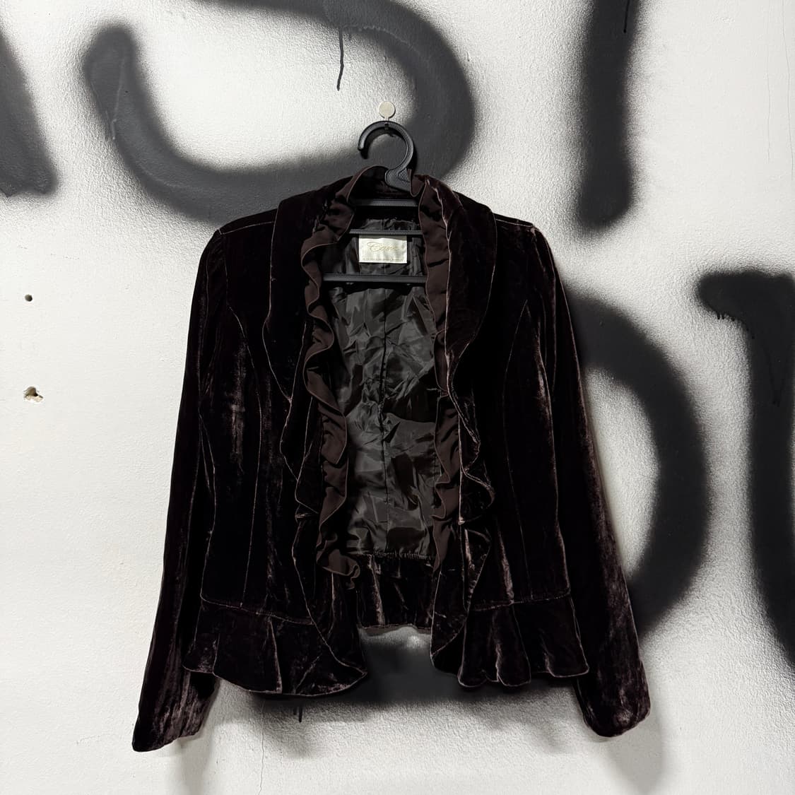 VTG 빈티지 프릴 디테일 다크 브라운 벨벳 자켓 상품이미지1