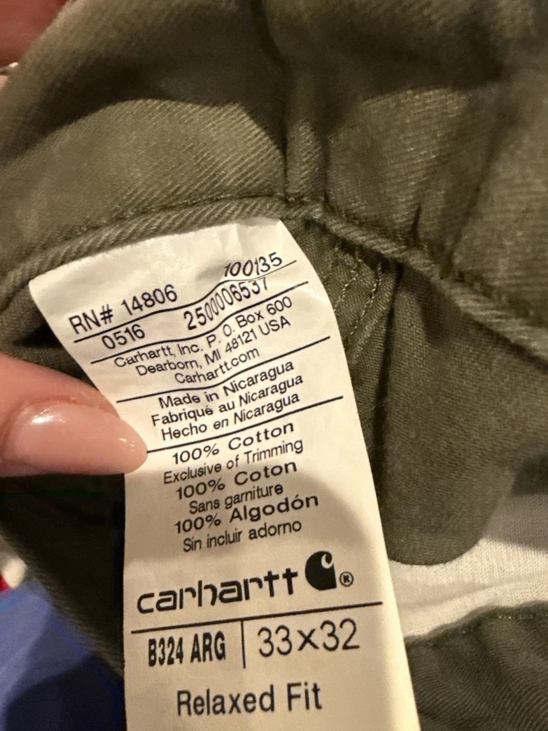 칼하트 워시드 덕 워크 카펜터 팬츠 모스 그린 릴렉스드 핏 상품이미지2