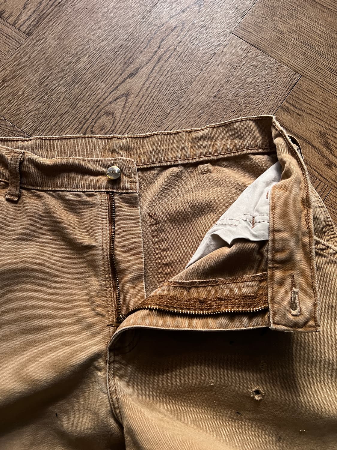 [32]칼하트 USA 빈티지 페인팅 브라운 싱글니 워크팬츠 상품이미지4