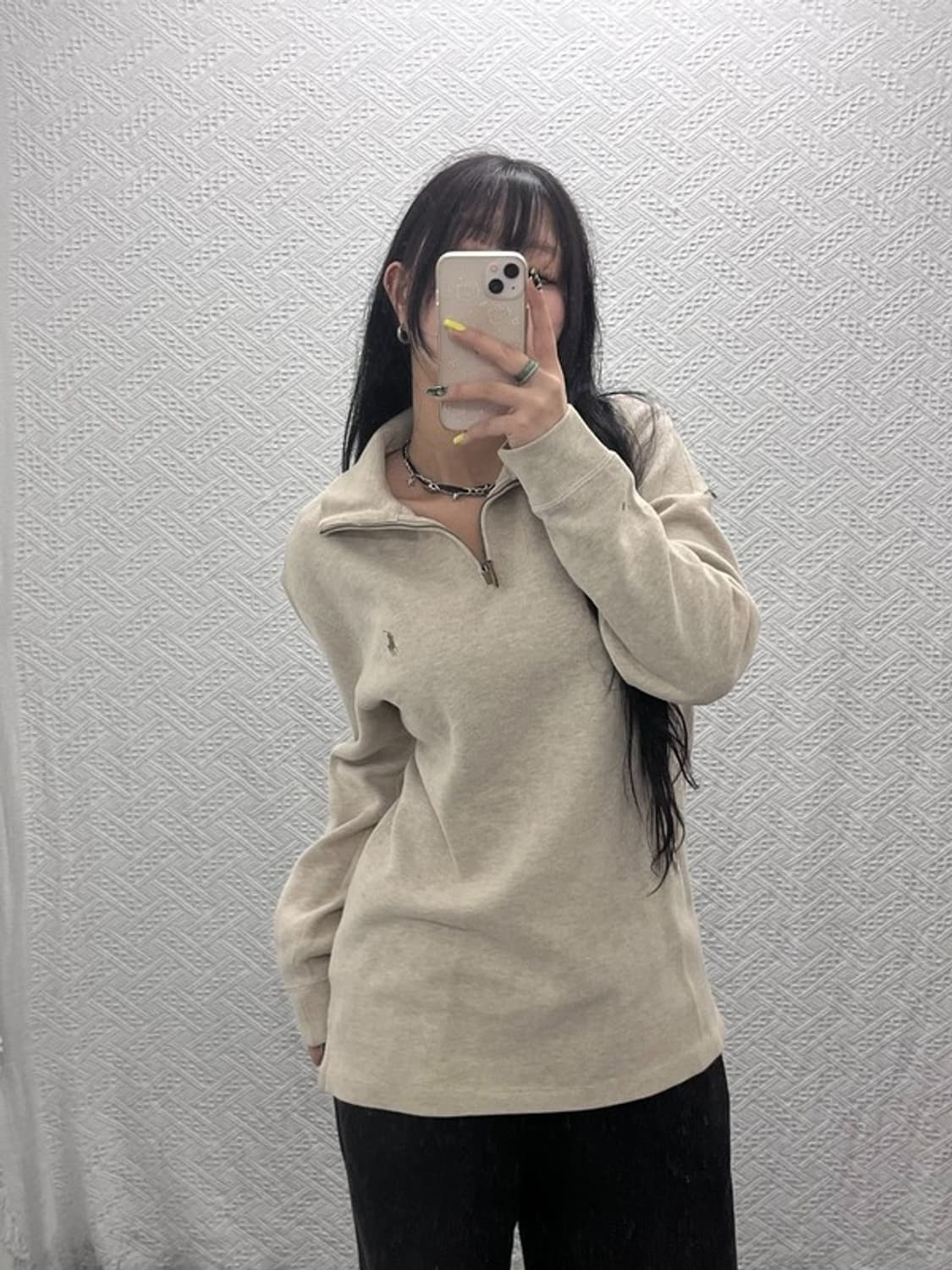 폴로 랄프로렌 빈티지 폭닥 오트밀 반집업 니트 L C07446 상품이미지1