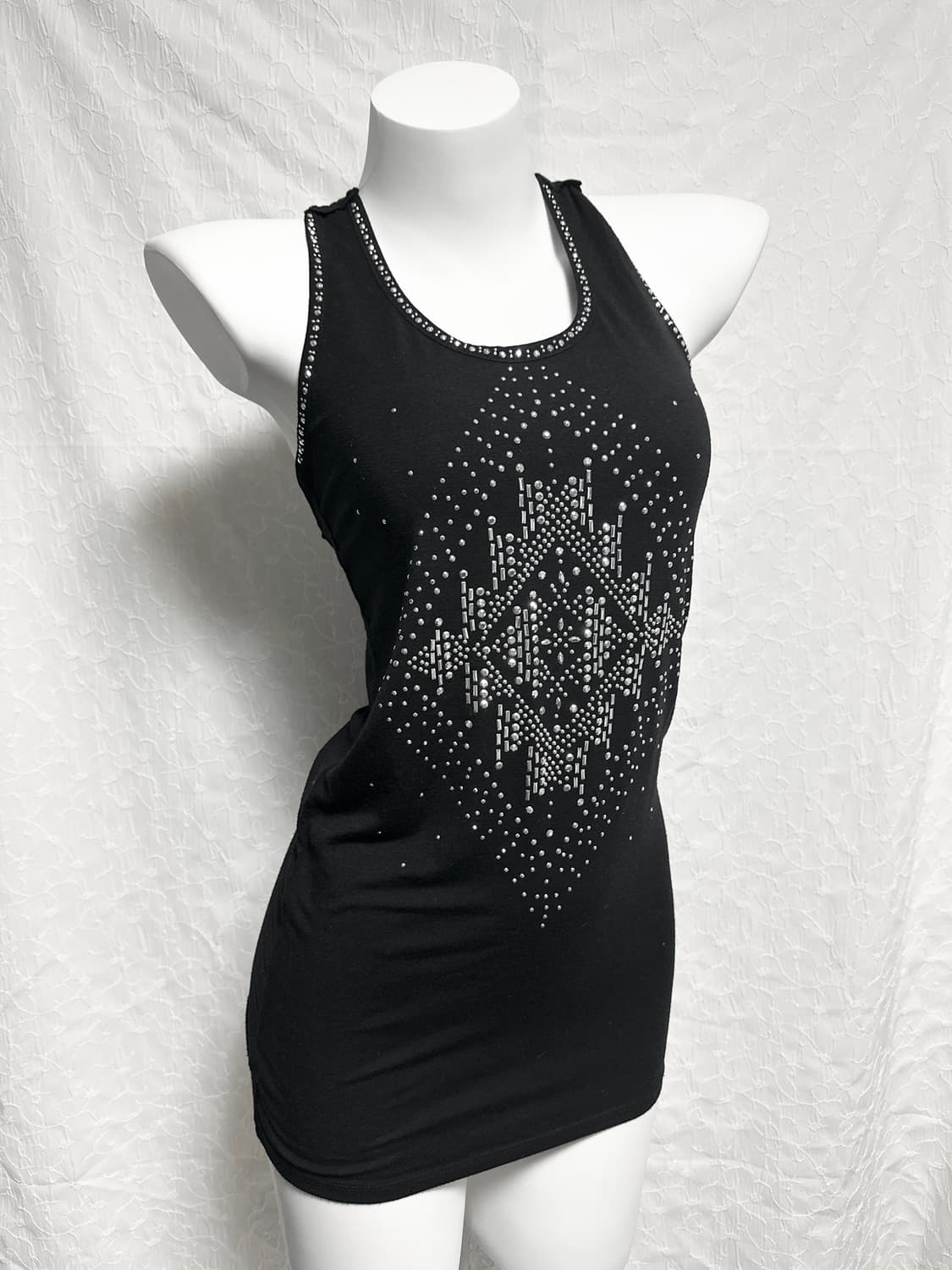 빈티지 갸루 펑크 큐빅 크로쉐 슬리브리스 탑 상품이미지2