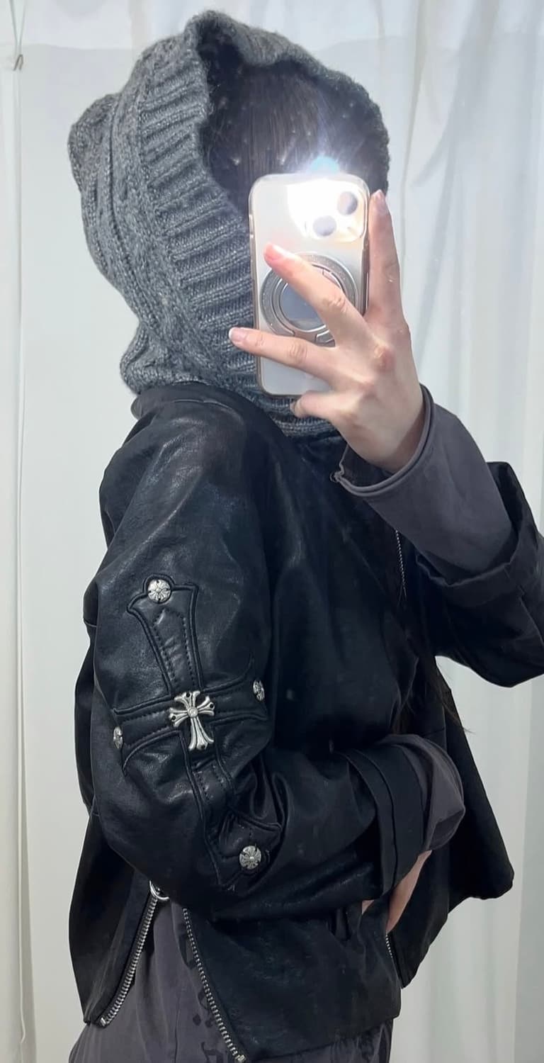 리피나 후드 레더 자켓 상품이미지3