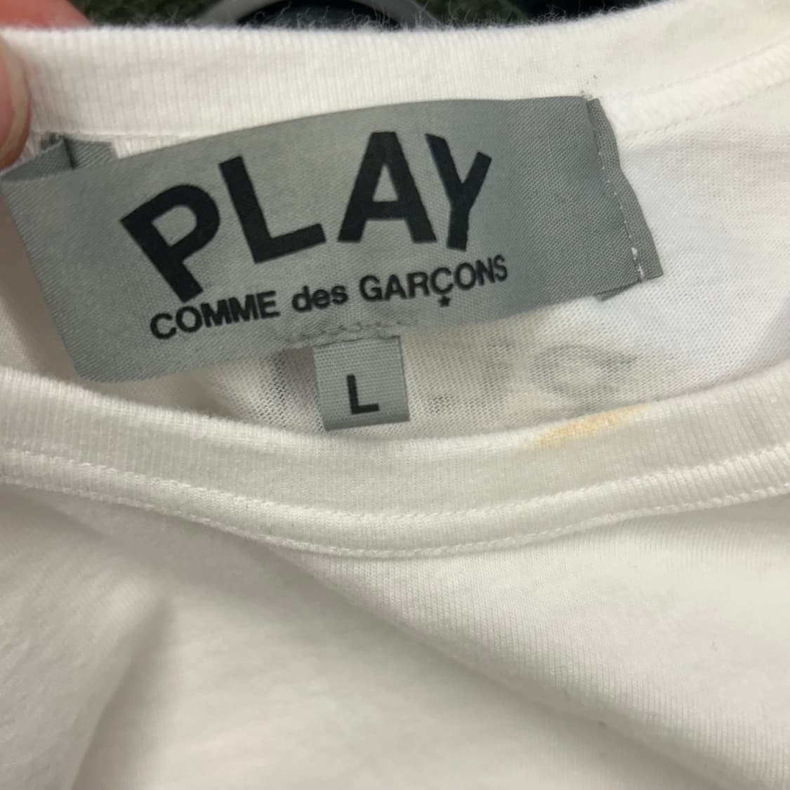 L 꼼데가르송 블랙 하트 와펜 화이트 롱슬리브 상품이미지4