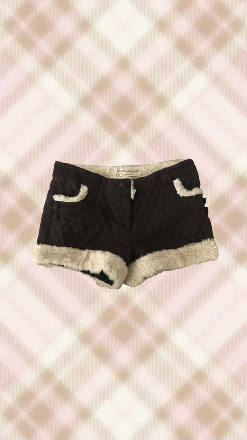 브라운 퍼 숏팬츠 반바지 로우라이즈 라떼 히메 갸루 러블리 로걀 빈티지 상품이미지1