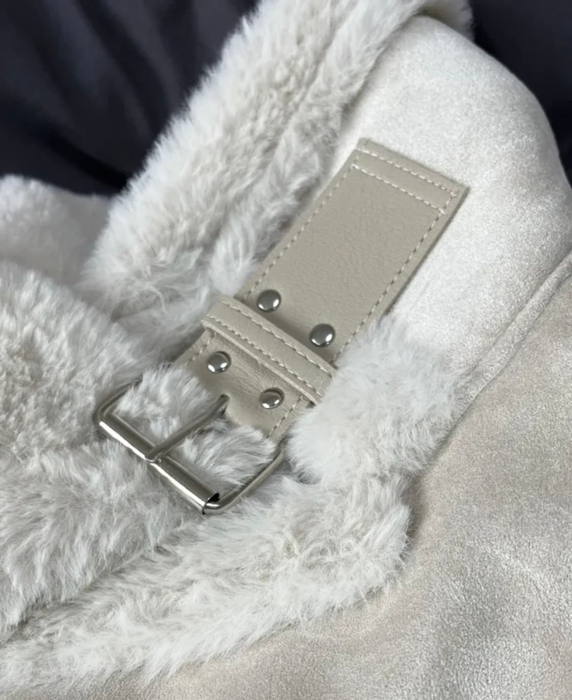 하이넥 밍크퍼 스웨이드 무스탕 연베이지 상품이미지6