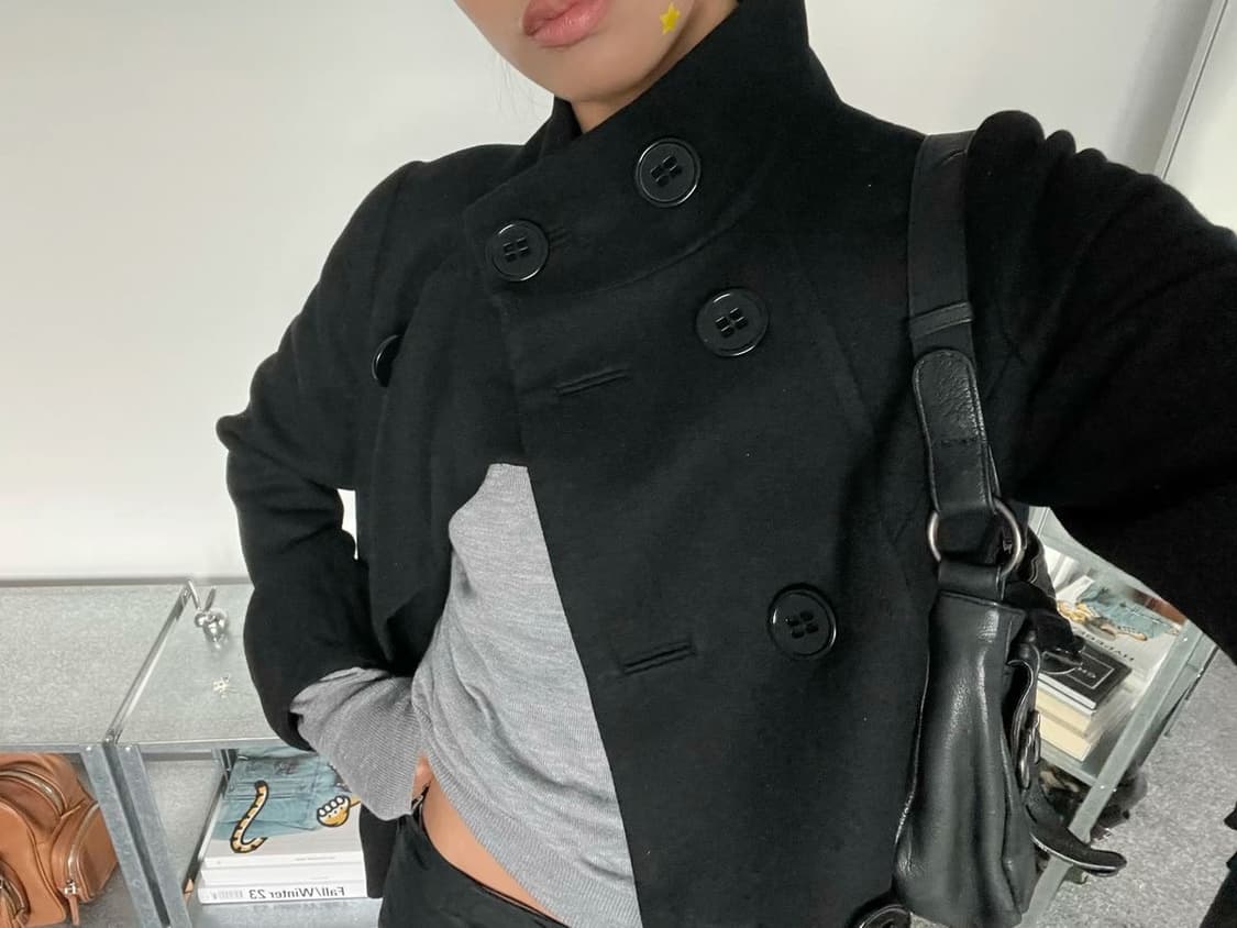 빈티지 하이넥 더블 단추 투웨이 숏코트 핀터레스트 상품이미지2