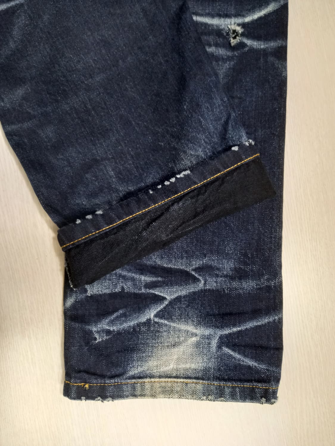 33 K.COBRA 데미지워싱 일자 배색진 진청 33-434 상품이미지5