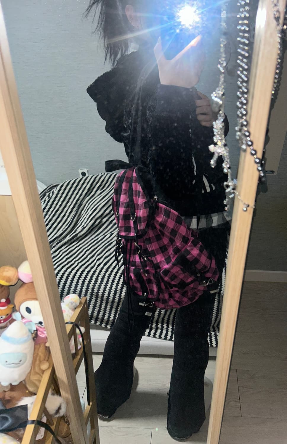 빈티지 펑크 체크 백팩 상품이미지2