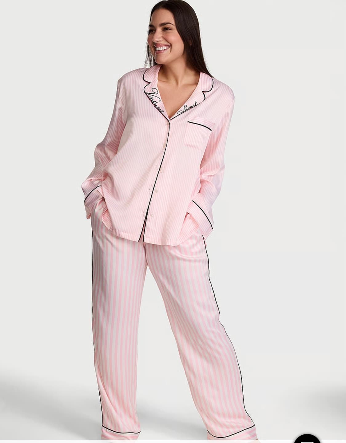 빅토리아 시크릿 핑크 스트라이프 시그니처 새틴 롱 파자마 잠옷 세트 상품이미지1