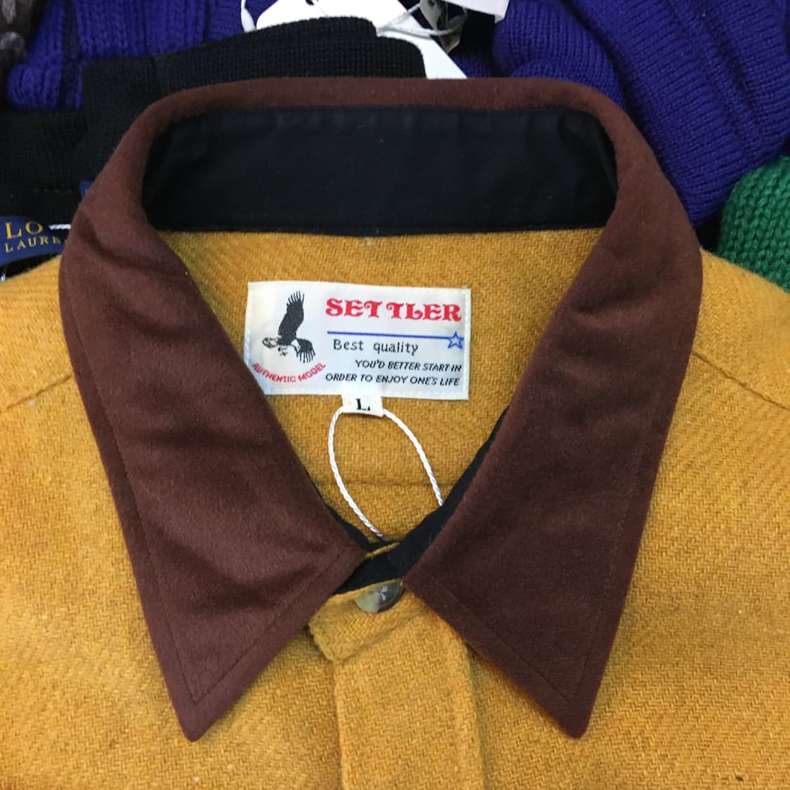 SET TLER 울 혼방 머스타드 워크 셔츠 L 일본 빈티지 일본 생산 상품이미지3