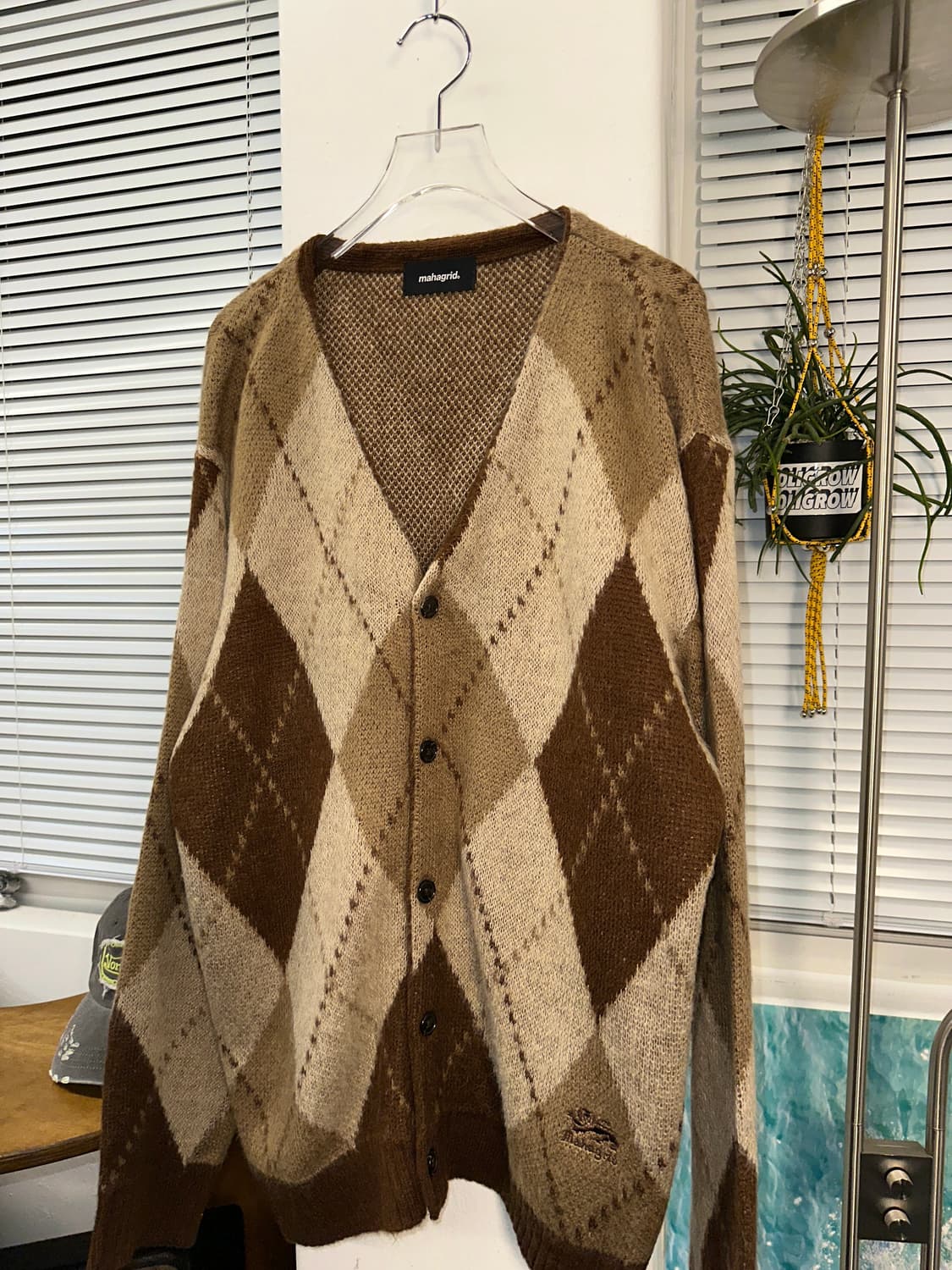 마하그리드 아가일 울 오버핏 가디건 L 상품이미지2