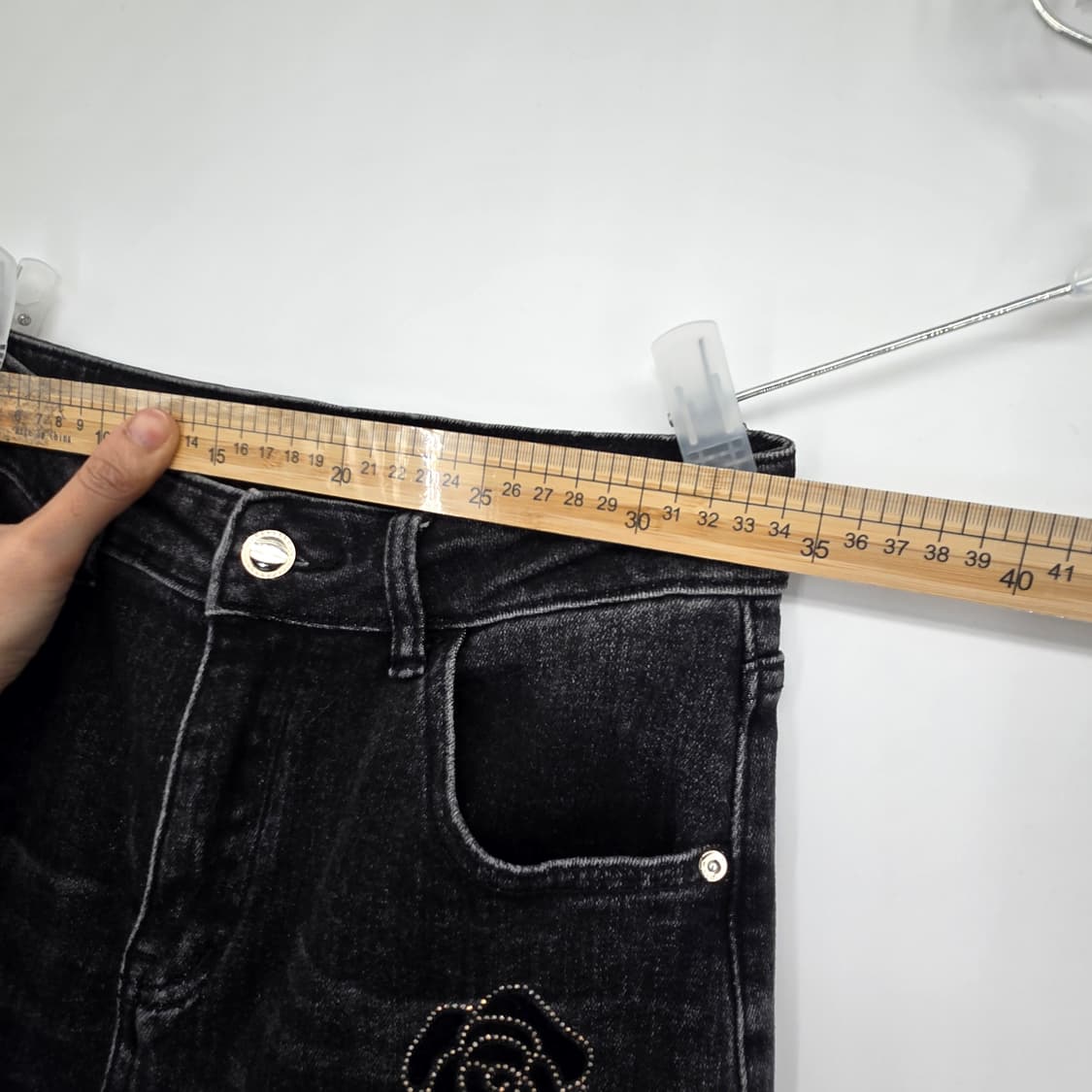 빈티지 블랙 데님 플라워 유니크 와이드진 여성 청바지 [E50632] 상품이미지4