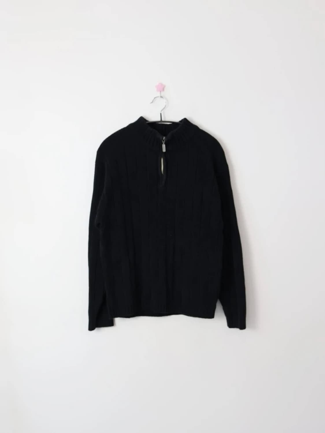 CORDORA Black Half Zip Rib Knit Sweater 상품이미지3