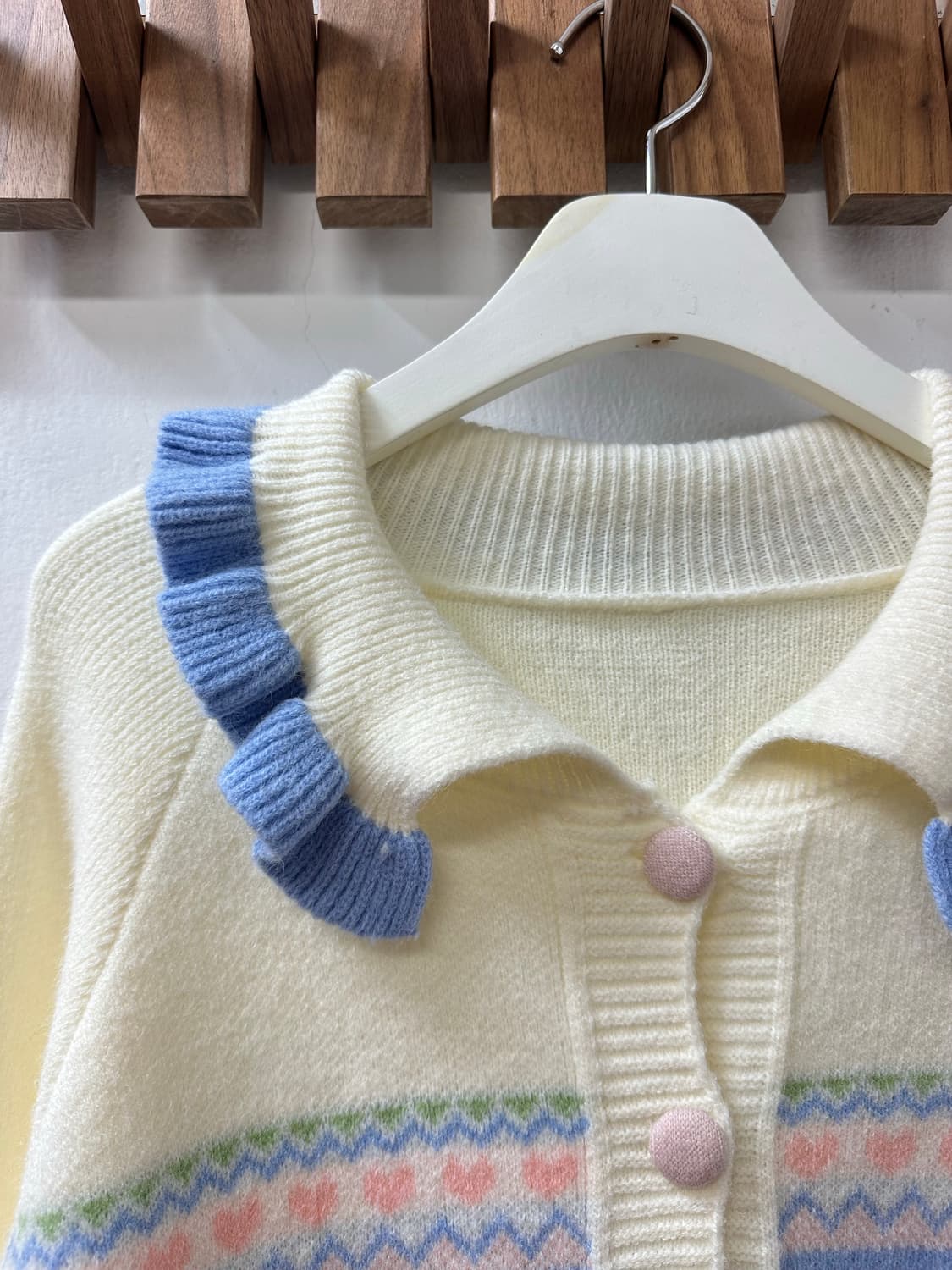 일본빈티지 플라워 크로셰 디테일 프릴 카라 니트 가디건 상품이미지4