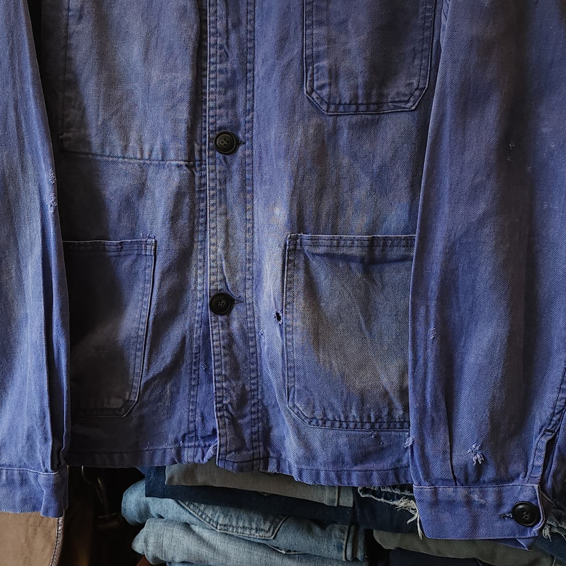 70s 프렌치 워크자켓 프렌치자켓 페이딩 블루 데미지 50 상품이미지7