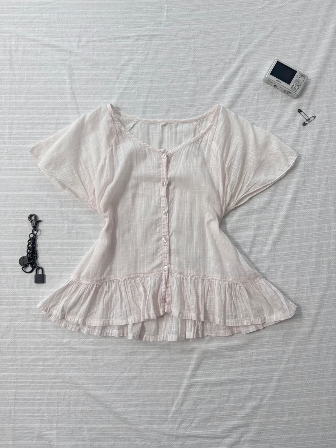 음각 체크 패턴 데일리 모리 자수 큐롯 3pcs SET 상품이미지5