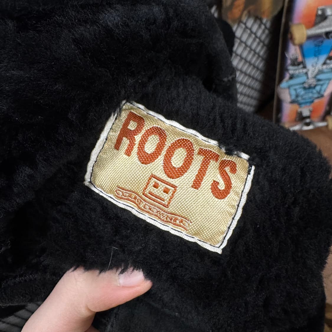 90s ROOTS 루츠 빈티지 크롭 스웨이드 퍼자켓 블랙 상품이미지5