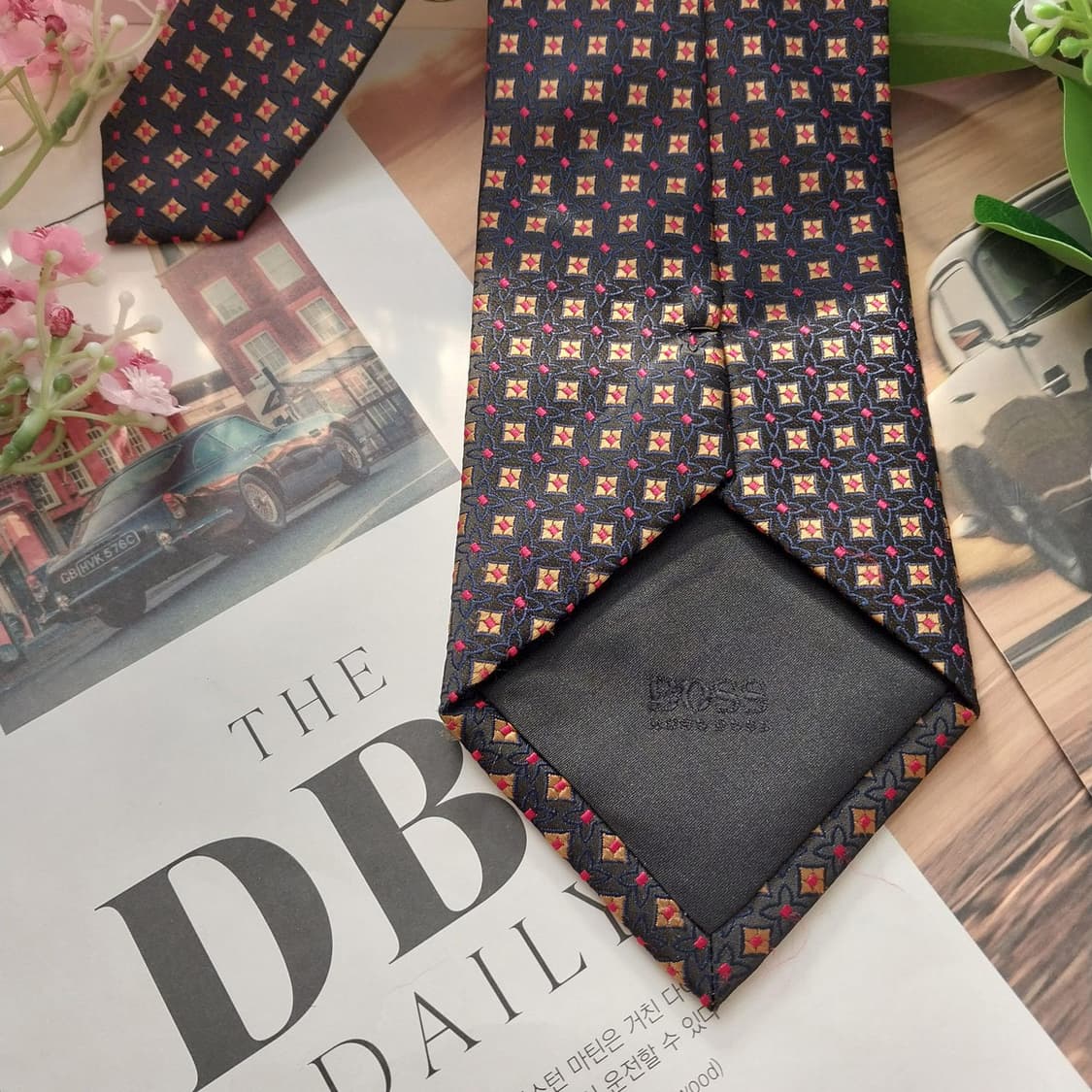 휴고보스 실크 블랙 기하 패턴 넥타이 9cm A+등급 K1845 상품이미지7