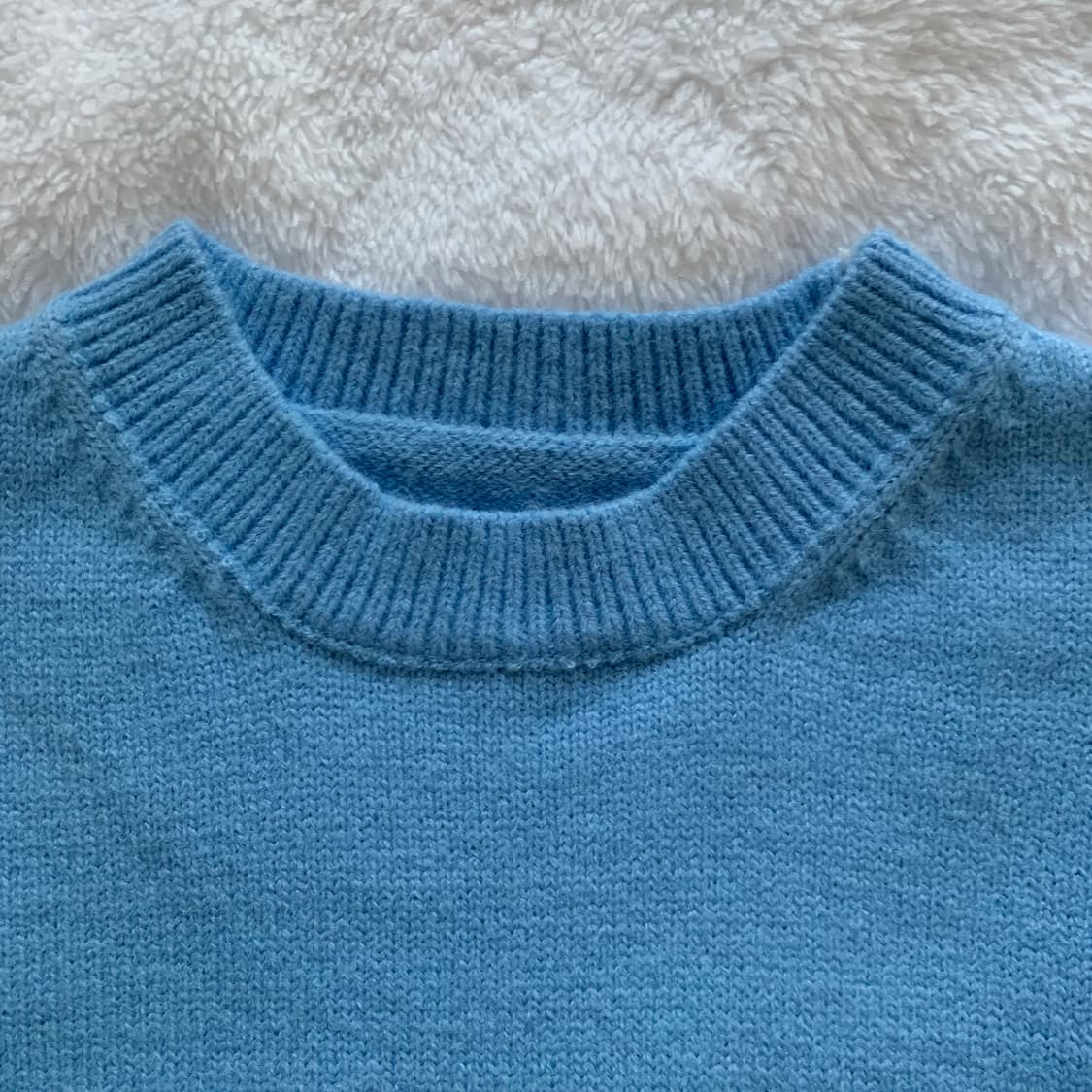 스카이블루 세미크롭 퍼프소매 반팔니트 상품이미지5