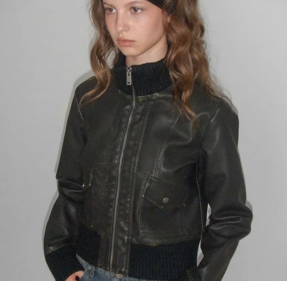 블랙업 이본 시보리 레더 점퍼 블랙 상품이미지1