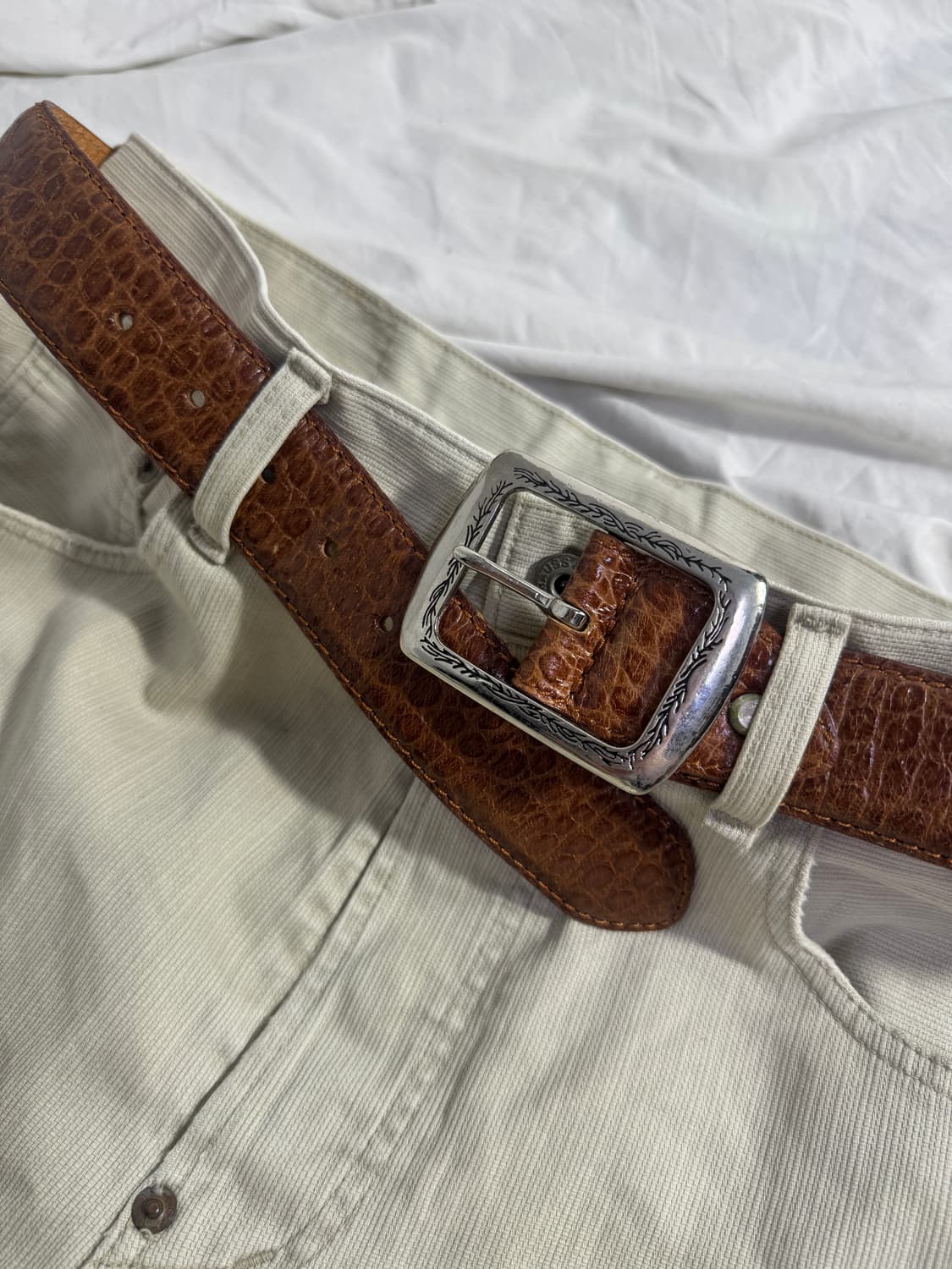 빈티지 크로커다일 레더 벨트 상품이미지1