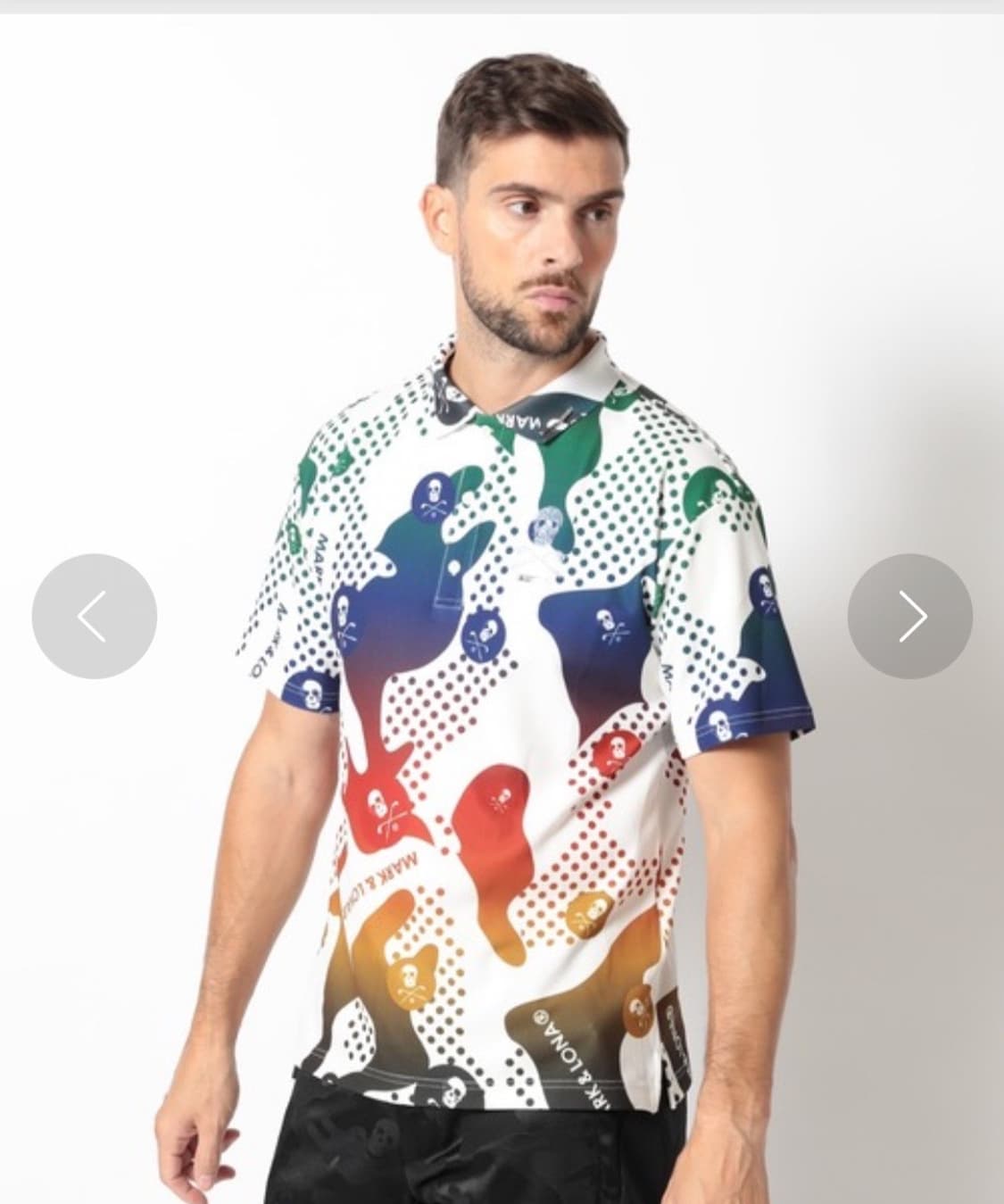 마크앤로나 그래픽 반팔 카라티 해골 패턴 레인보우 컬러 유니크 골프웨어 상품이미지1