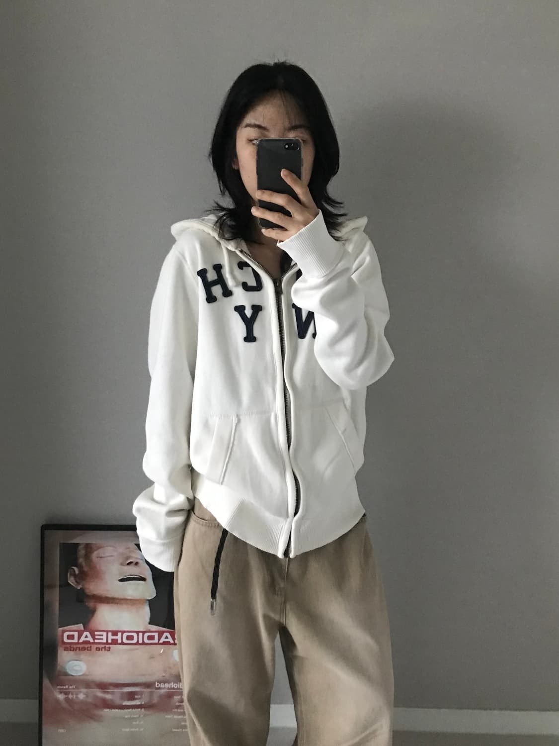 아베크롬비 자수로고 화이트 헤비코튼 후드집업 상품이미지4