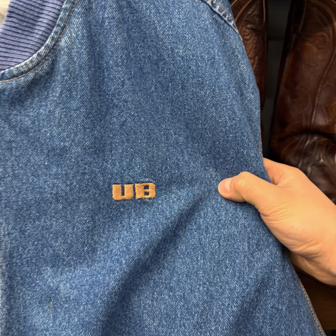 90s 유니온베이 USA 데님코튼 배색 바시티자켓 후면자수 N524 상품이미지5